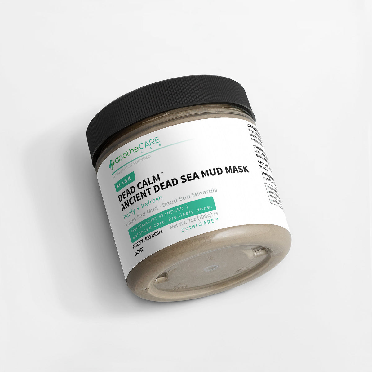 Jar of Dead Sea Mud Mask with 'apothecare' branding on a white background
