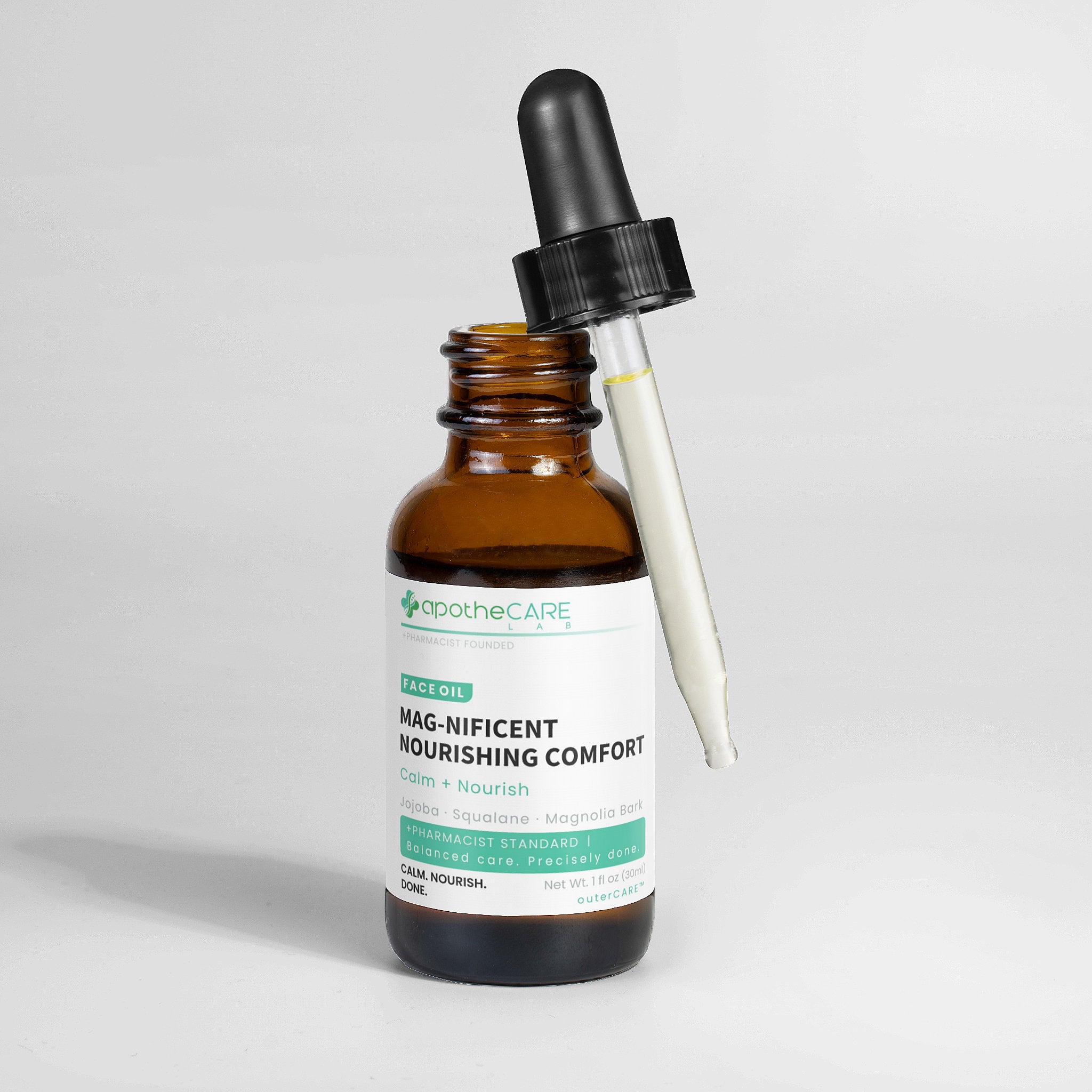 ApotheCare dropper bottle with a white label on a light gray background