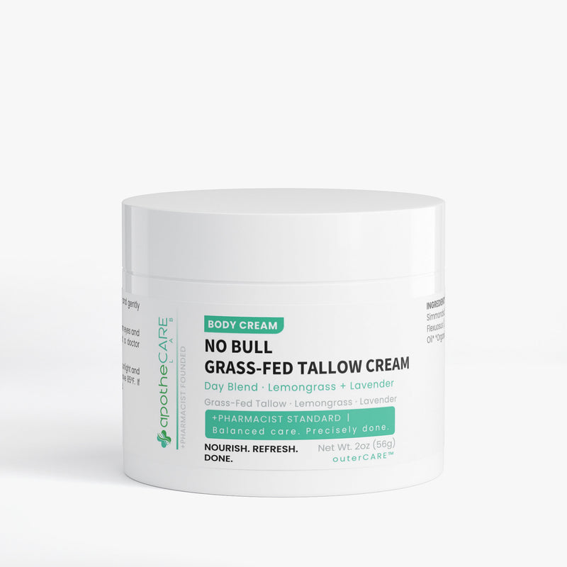 Jar of 'No Bull Grass-Fed Tallow Cream' on a white background