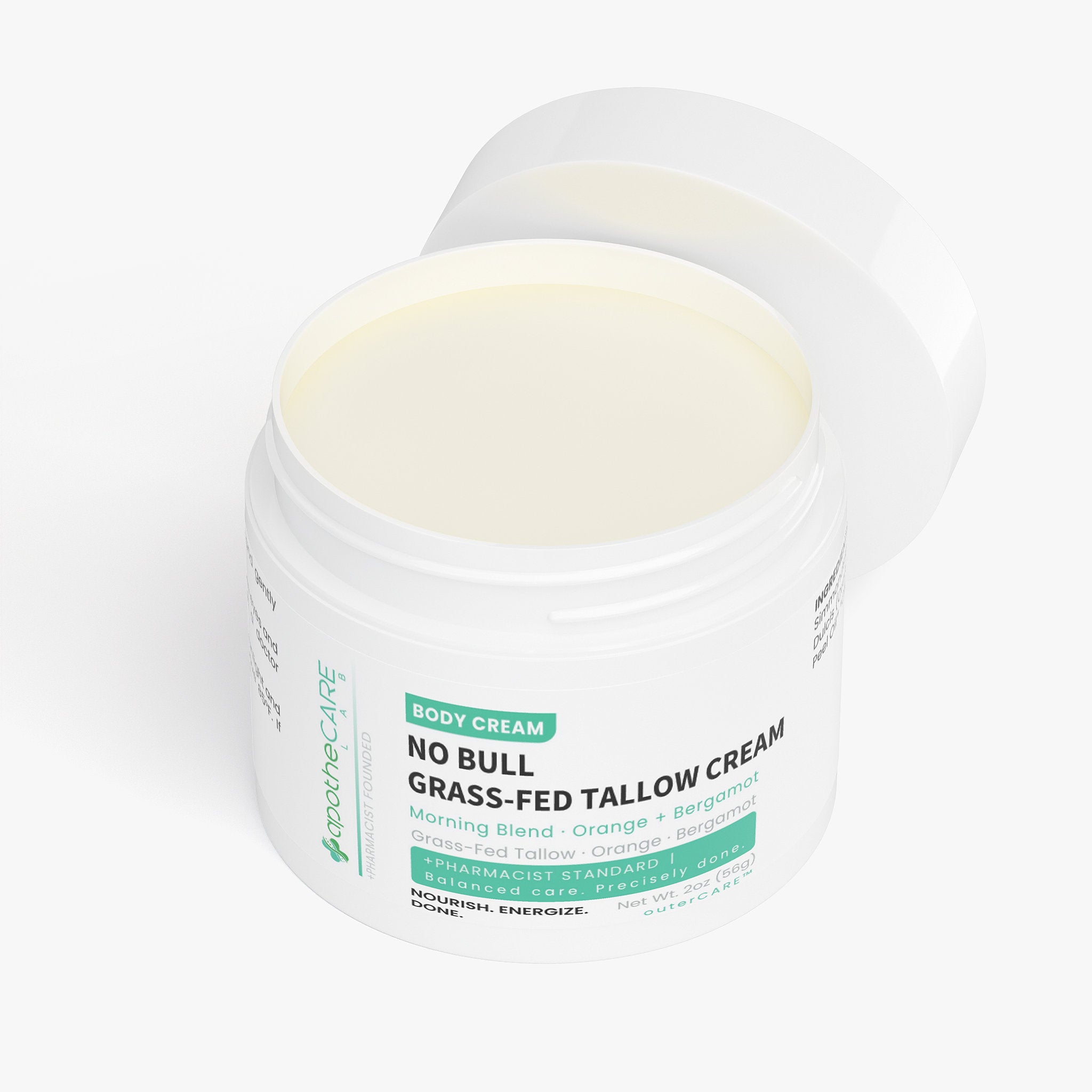 Jar of 'No Bull Grass-Fed Tallow Cream' on a white background