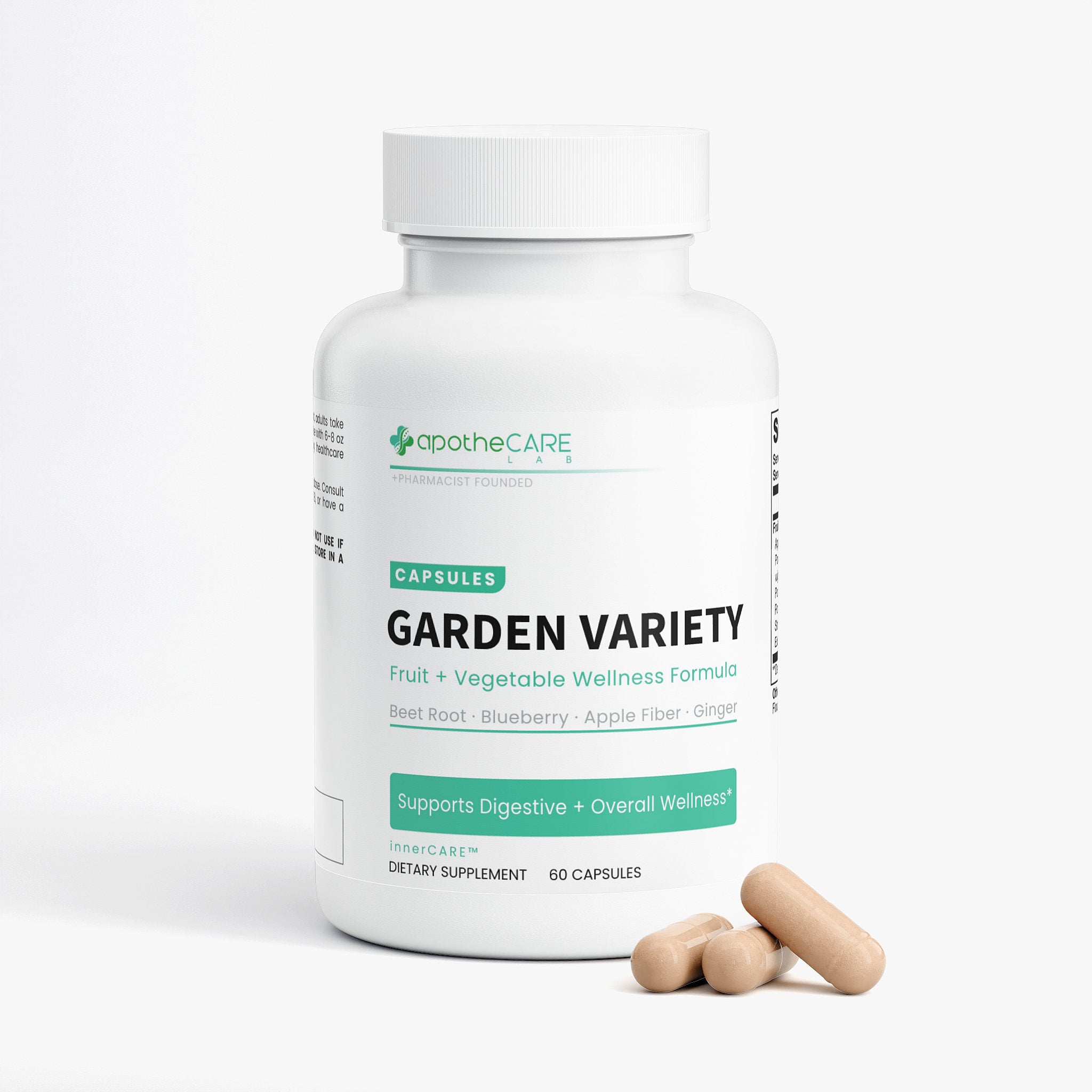 ApotheCare Garden Variety supplement bottle with capsules on a white background