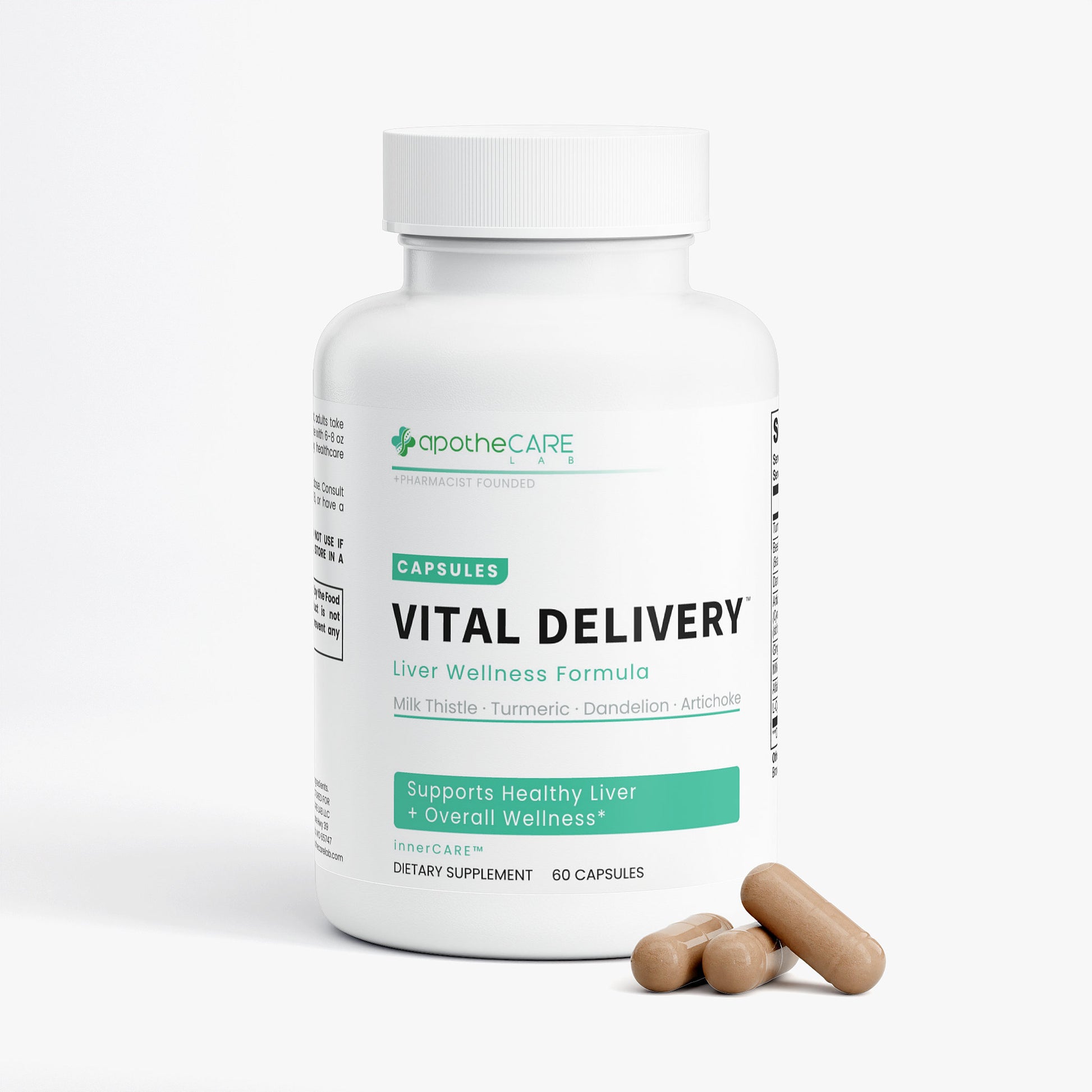 Supplement bottle labeled 'Vital Delivery' by ApotheCare on a white background