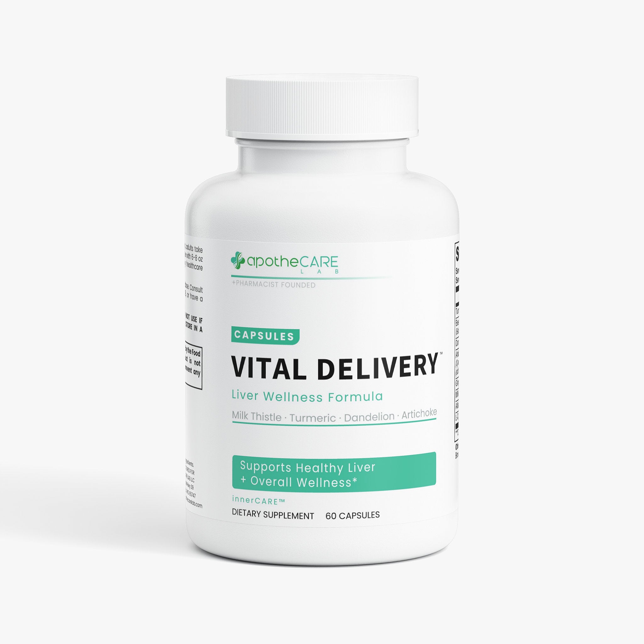 Supplement bottle labeled 'Vital Delivery' by ApotheCare on a white background