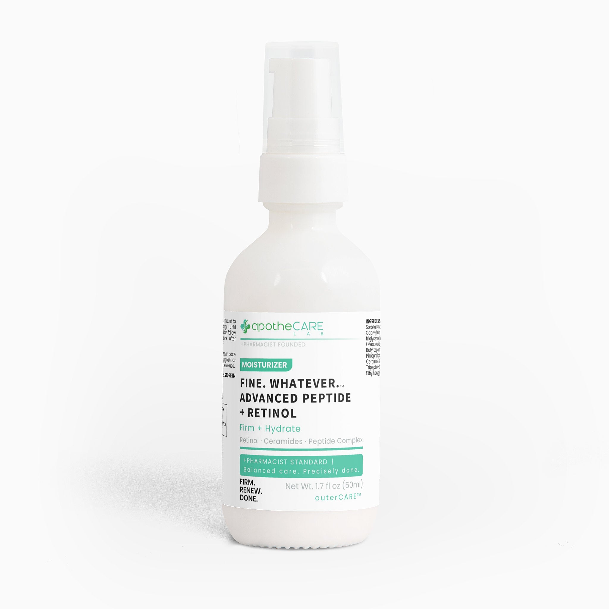 Skincare bottle with label on a white background