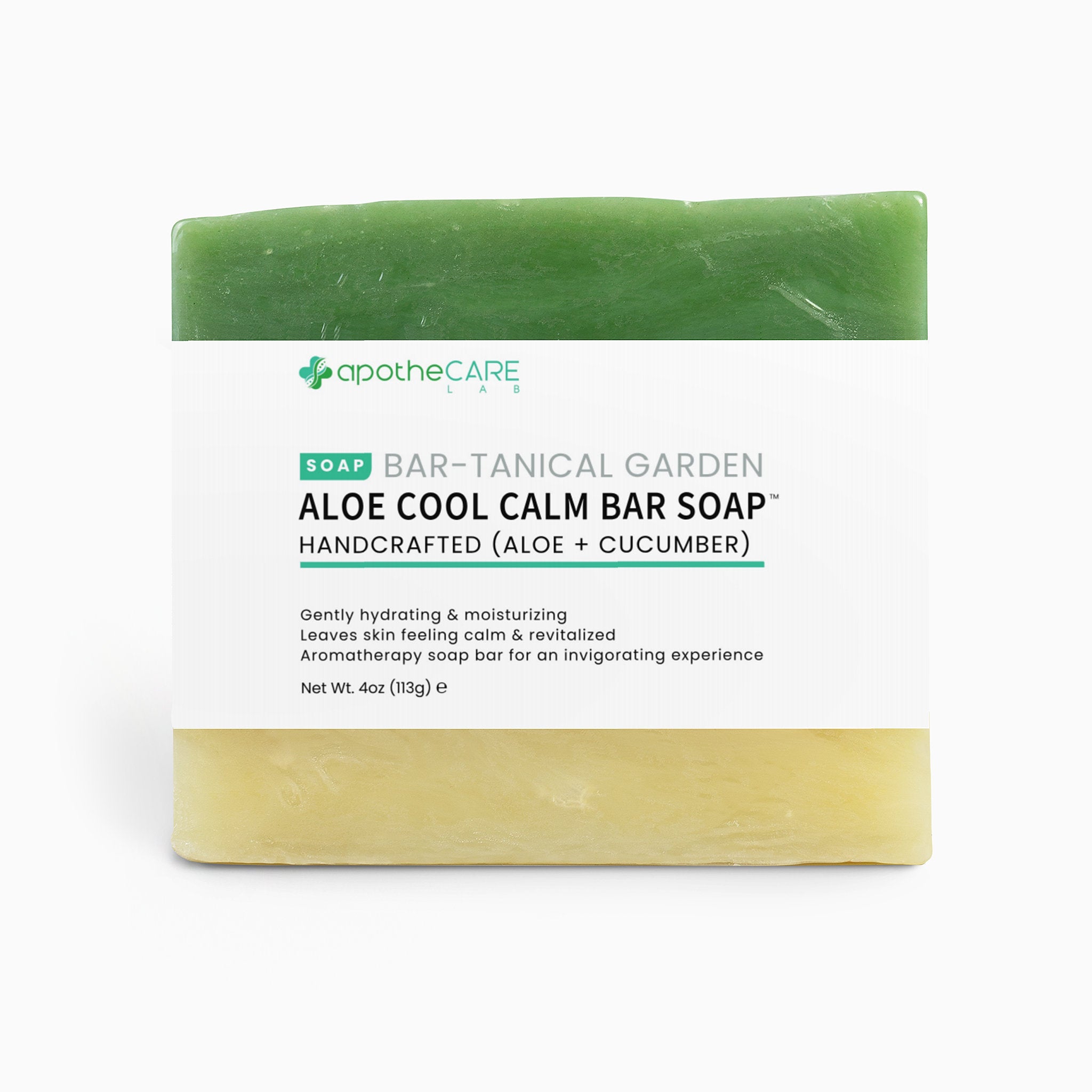 Aloe Cool Calm Bar Soap with apothecare branding on a white background