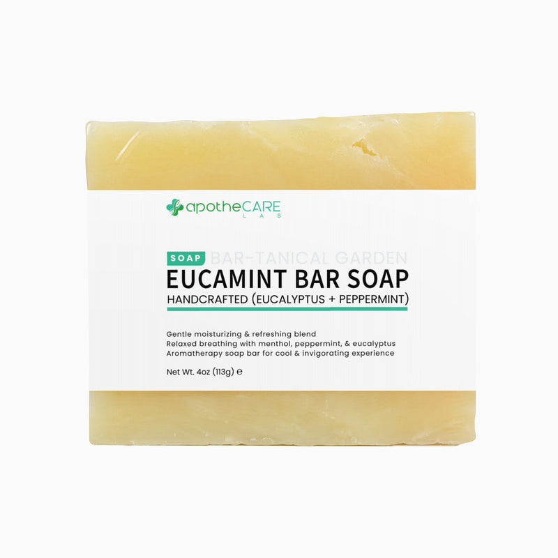 Eucamint bar soap with 'apothecare' branding on a white background