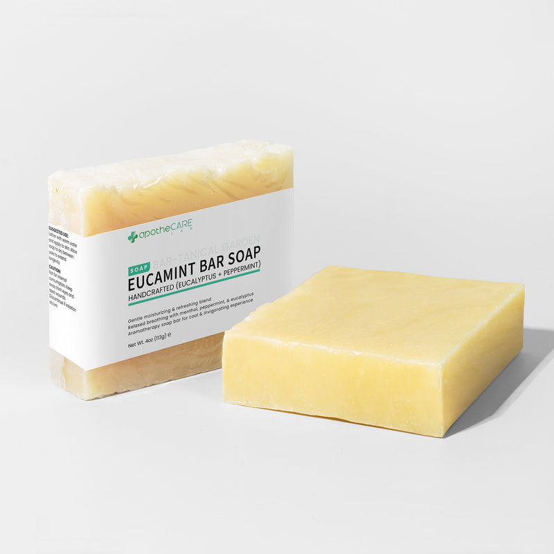 Eucamint bar soap with packaging on a white background
