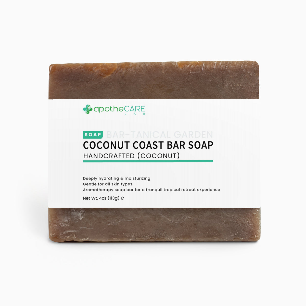 Coconut Coast Bar Soap with ApotheCare branding on a white background