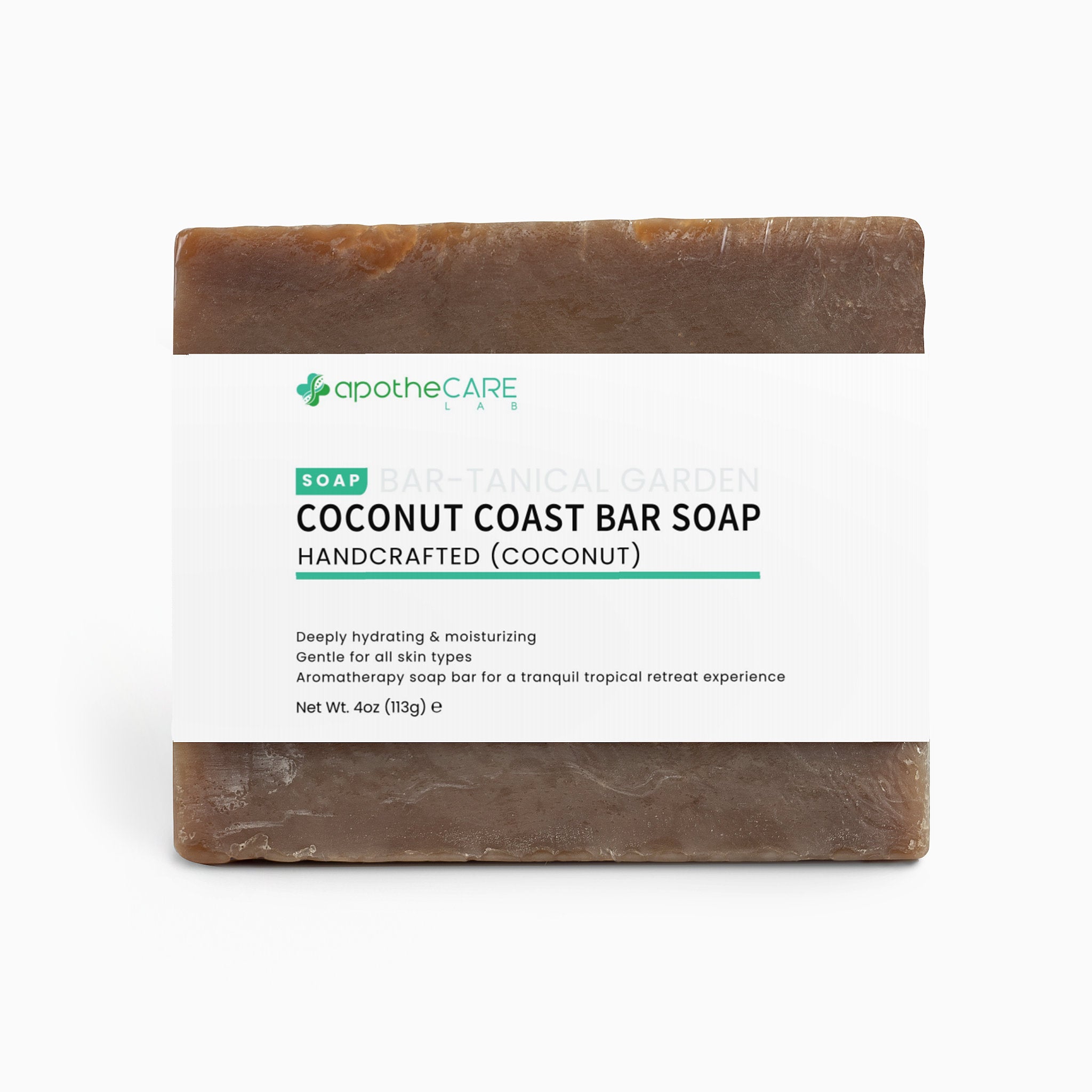 Coconut Coast Bar Soap with ApotheCare branding on a white background
