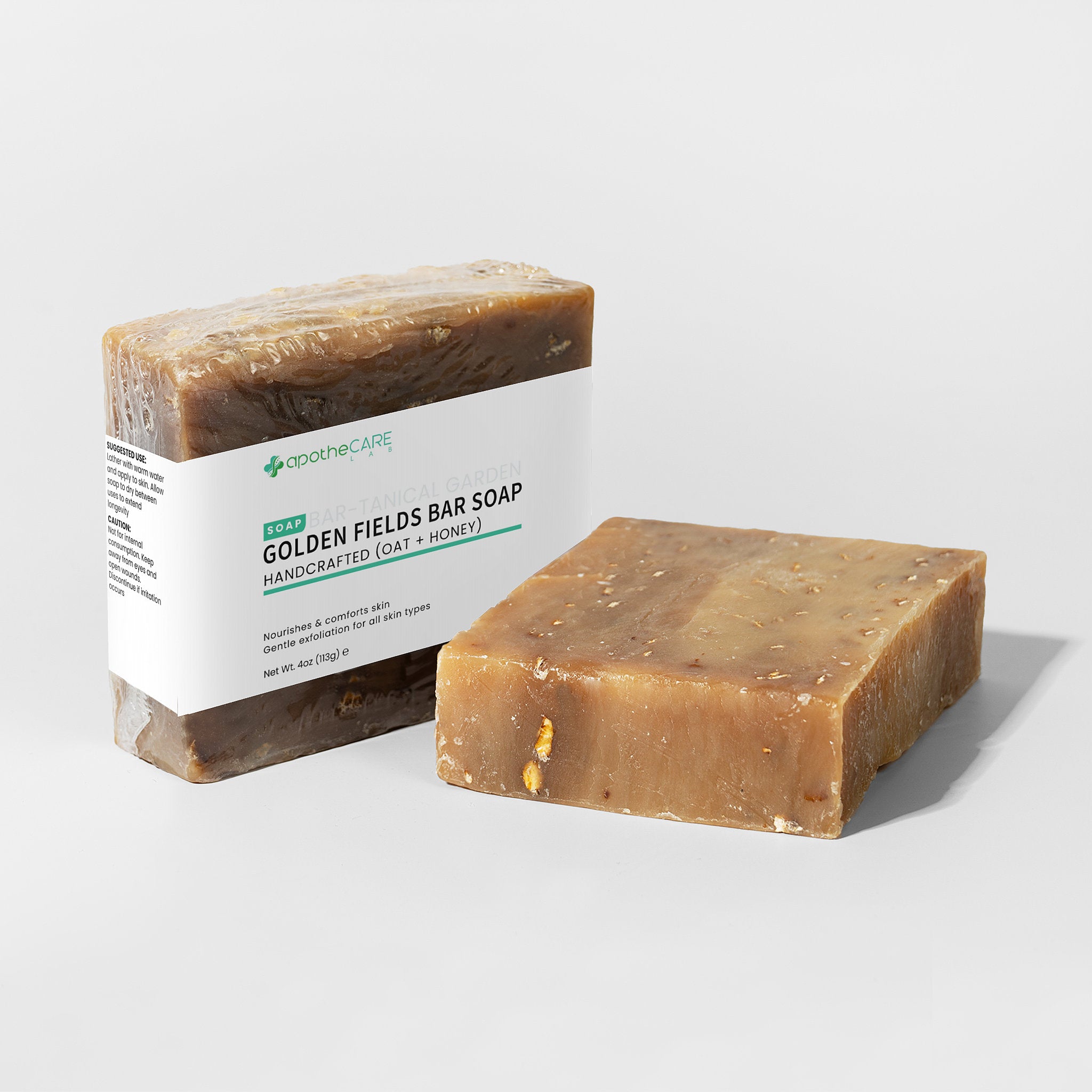 Two bars of Golden Fields Bar soap on a light gray background