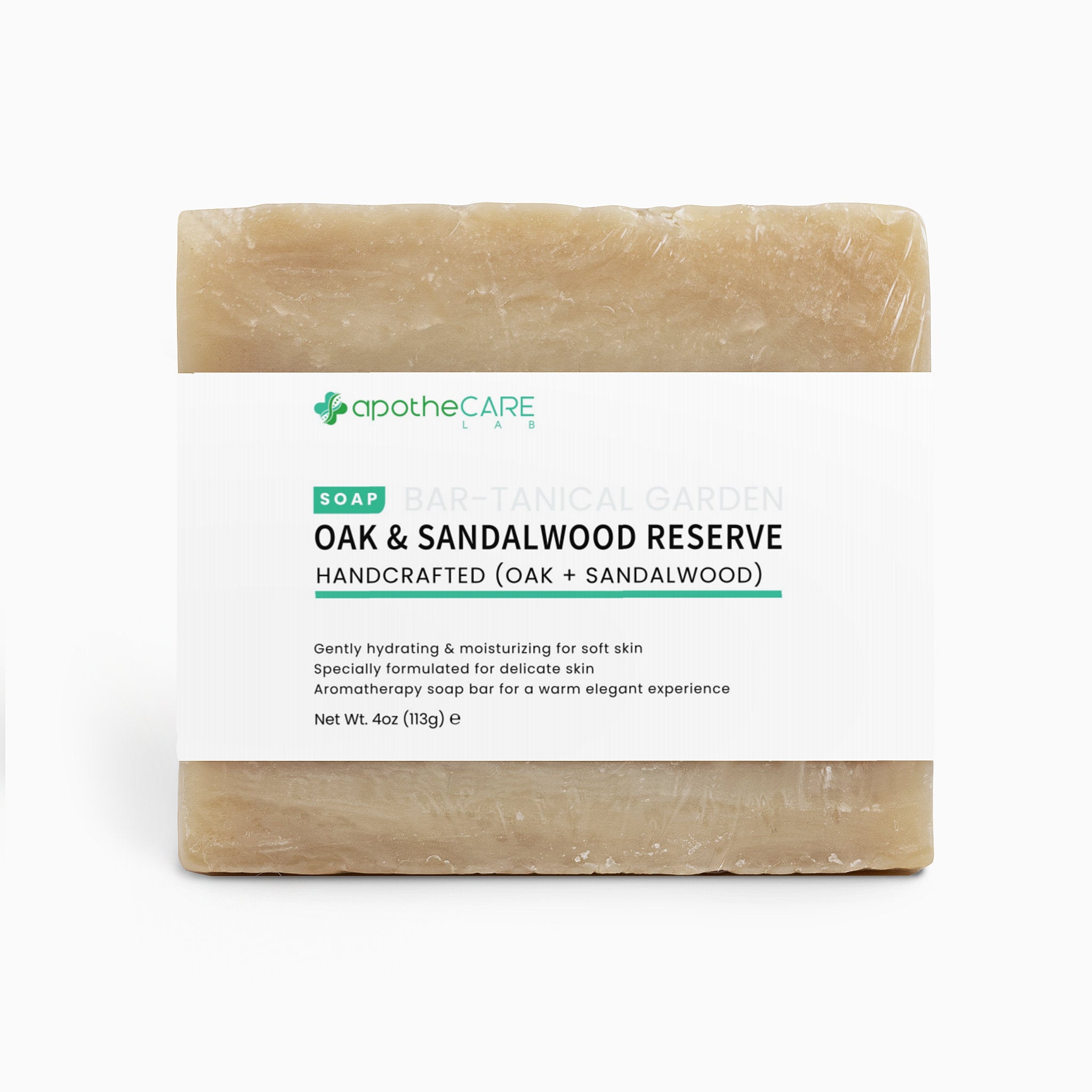 Bar of soap with 'apothecare' branding on a white background.