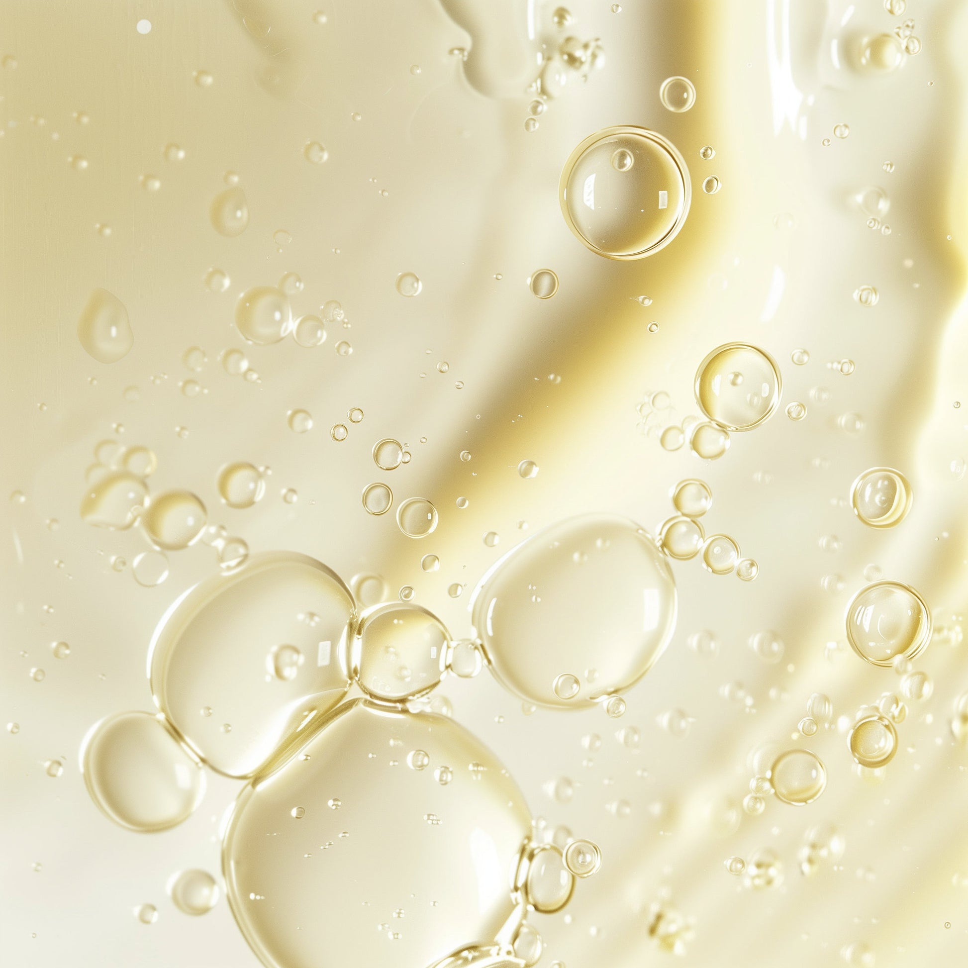 Close-up of droplets on a liquid surface with a soft focus