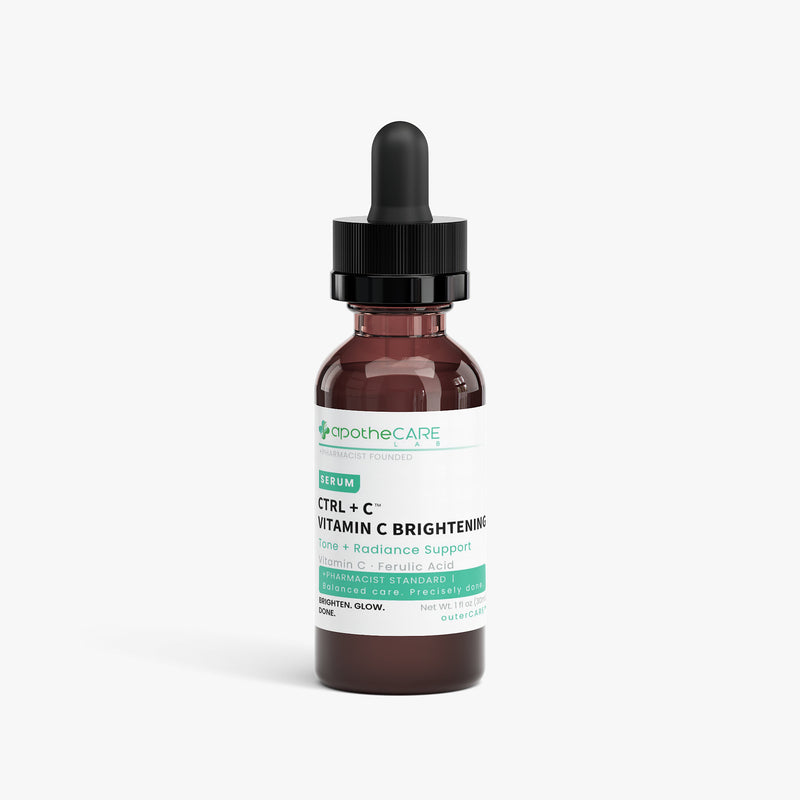 ApotheCARE vitamin C serum bottle with dropper on a white background