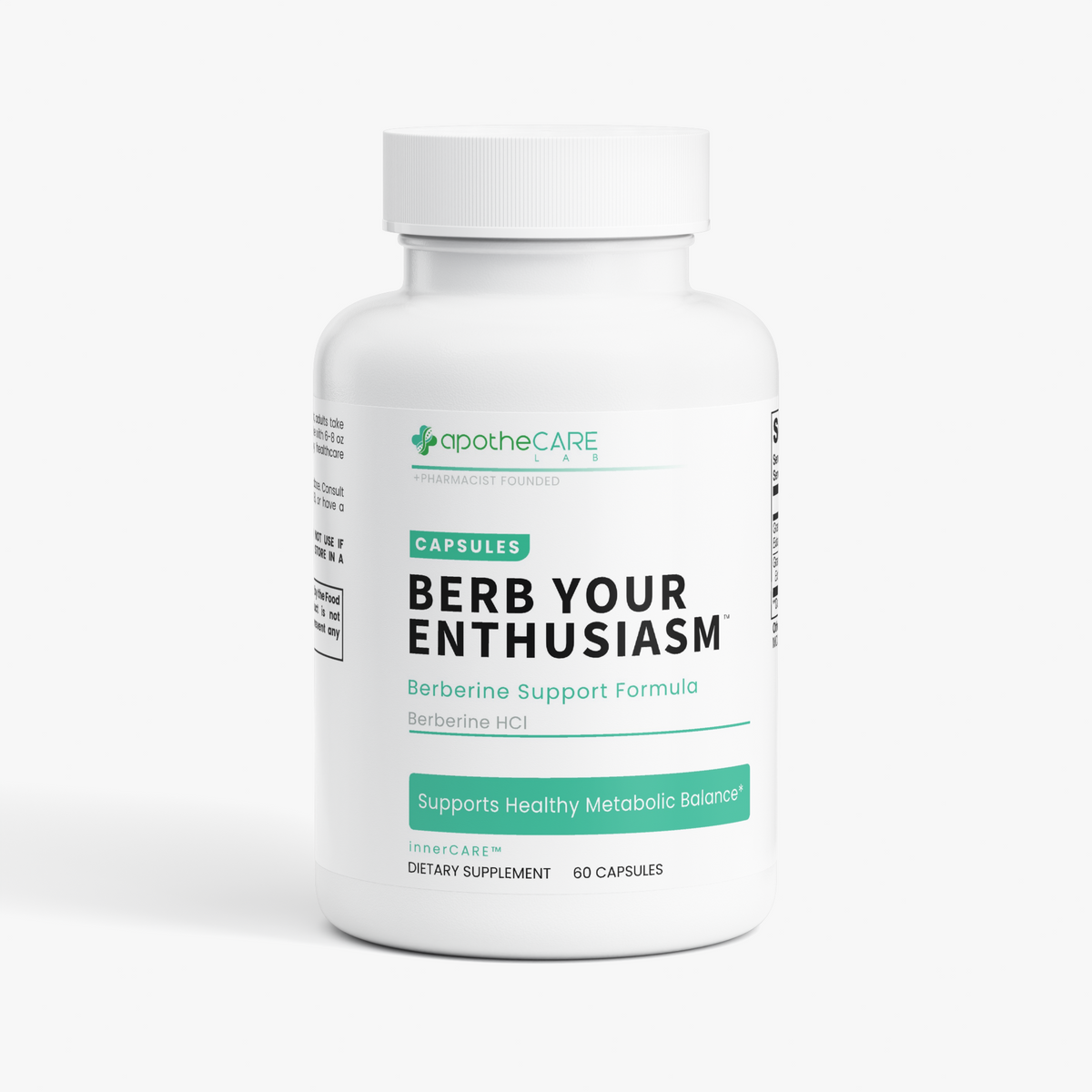 A white bottle of apotheCare Berb Your Enthusiasm dietary supplement with a white cap, shown on a clean white background.
