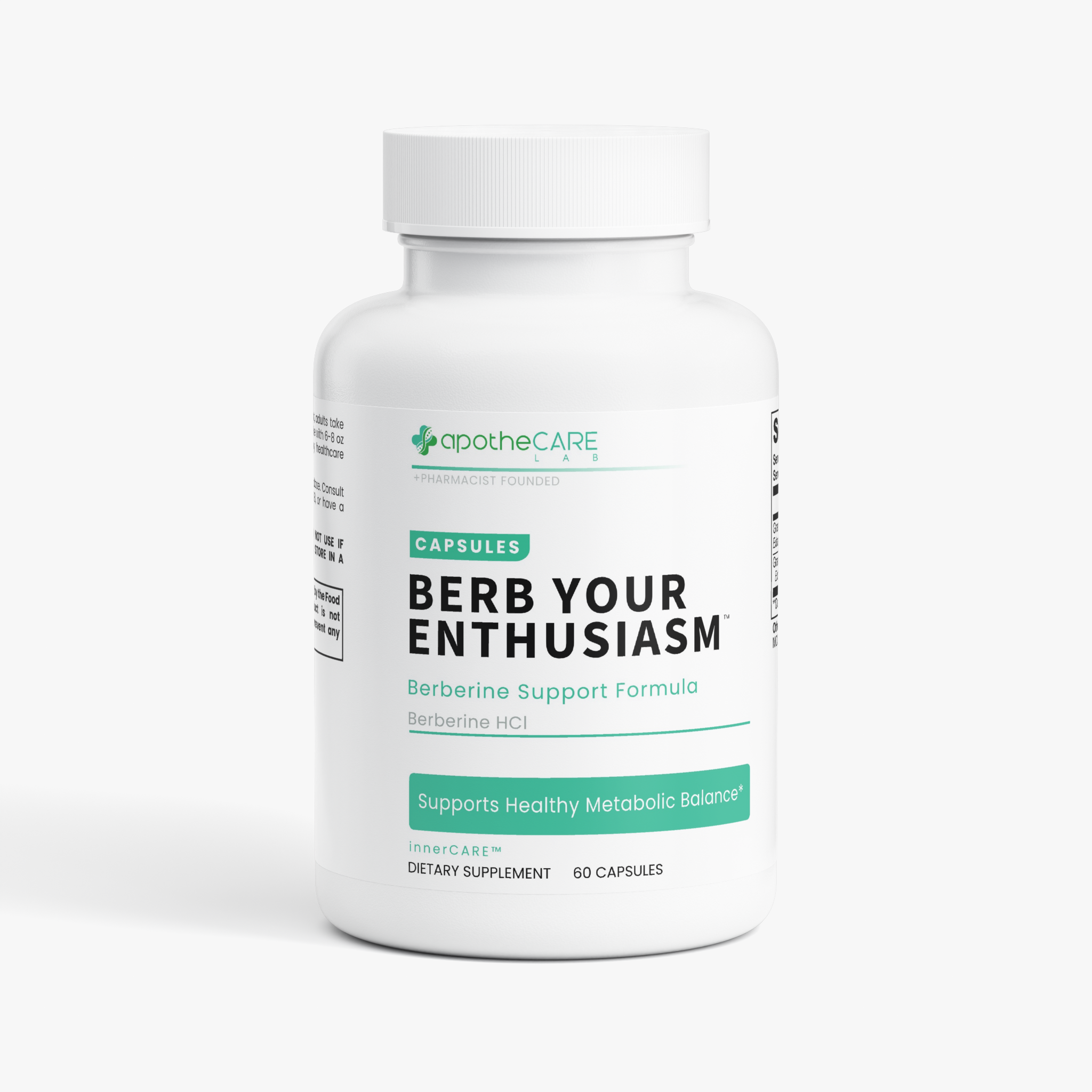 A white bottle of apotheCare Berb Your Enthusiasm dietary supplement with a white cap, shown on a clean white background.