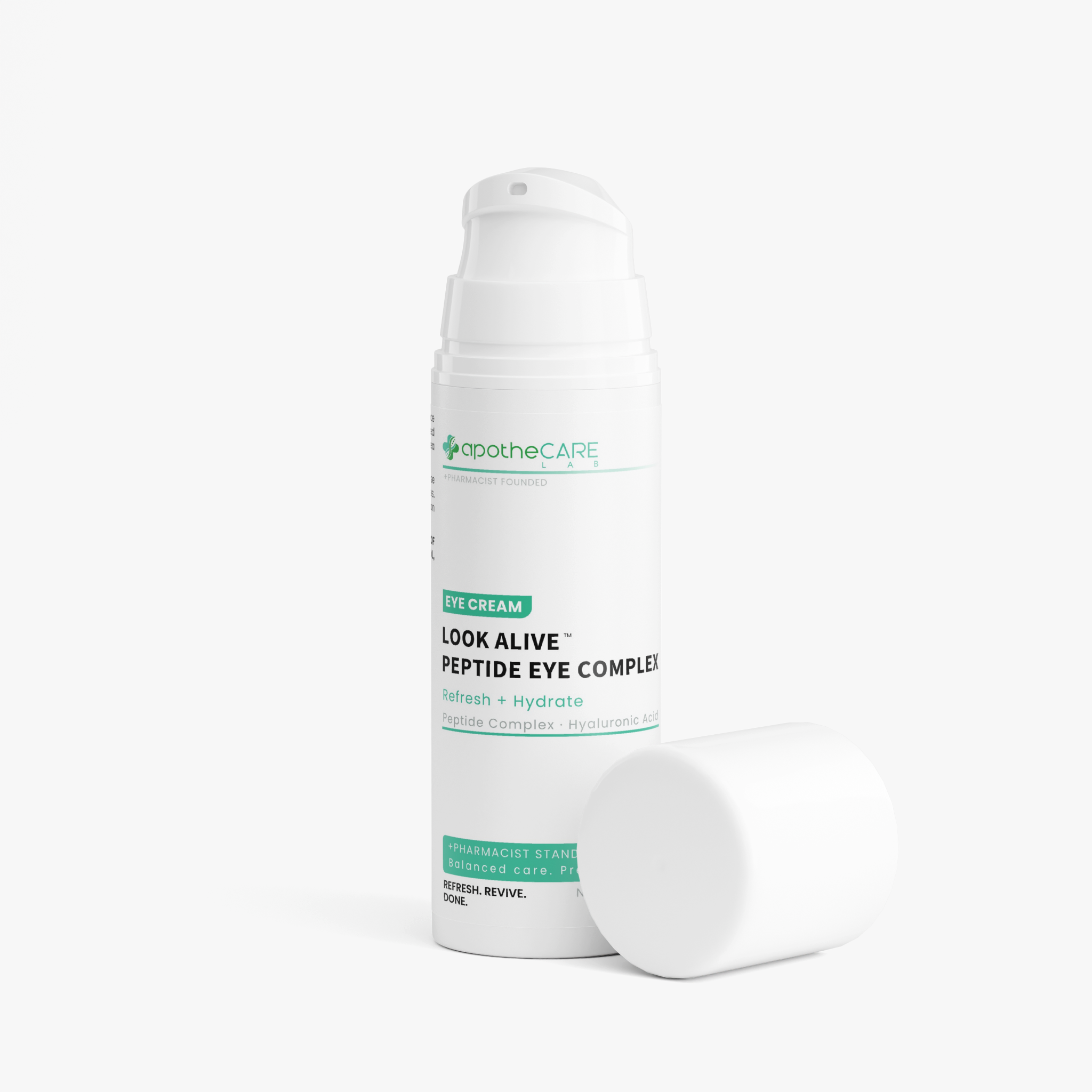 A bottle of ApotheCare LookAlive Peptide Eye Gel-Cream on a white background