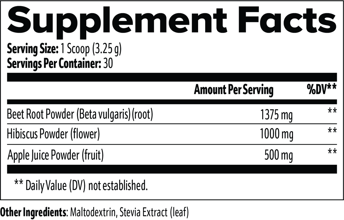 Supplement facts label with ingredients and their amounts per serving