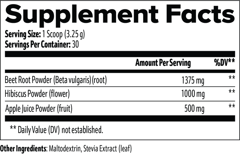 Supplement facts label with ingredients and their amounts per serving