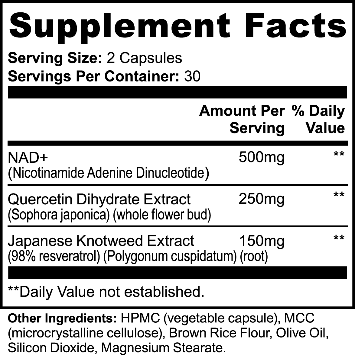 Supplement facts label on a white background.