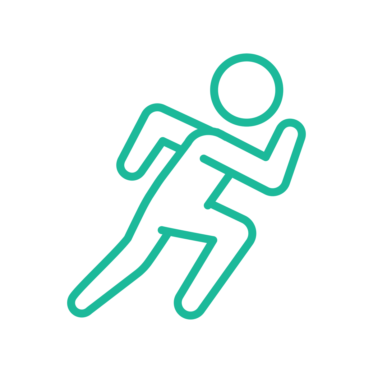 Green outline of a running person on a white background
